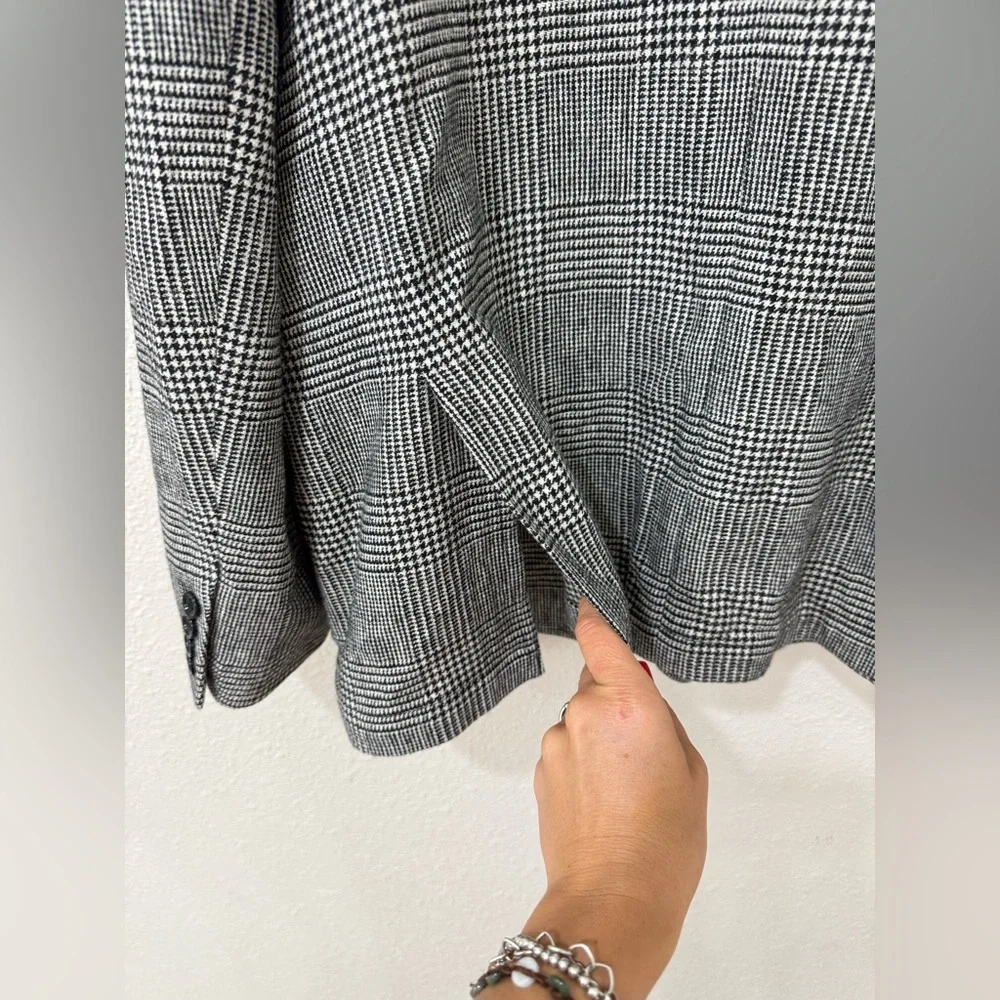 J.Crew Thompson Blazer 46 Black White Check Wool Blend Unlined Jacket